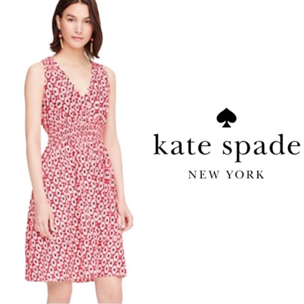 Kate Spade Pink Ikat Print Fit & Flare V Neck Dress Size Small